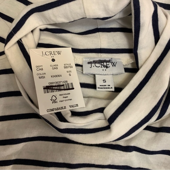 J. Crew Factory Printed Tissue Turtleneck in Navy & White Stripes- Size S - Picture 5 of 8